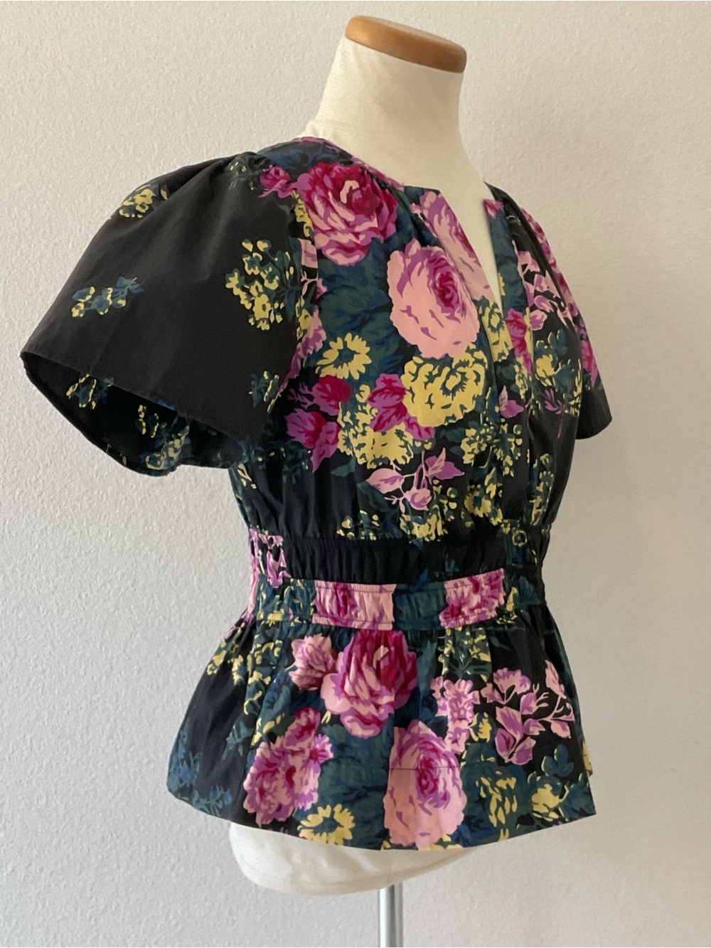 Anthropologie Somerset Black Floral Peplum Blouse Top M - Picture 4 of 16
